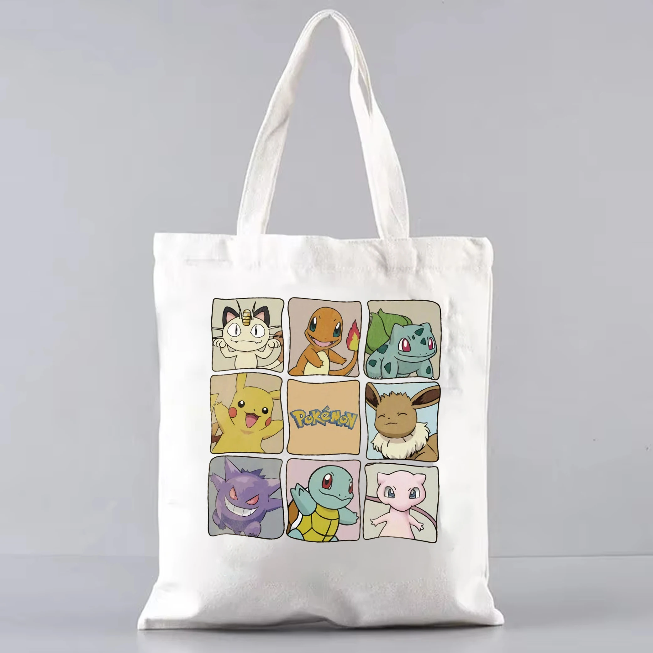 Pokemon Characters Vintage Canvas tote bag Cute Cartoon Anime Shoulder Bag Pikachu canvas bag Pokemon Squad Women Shopping Bag