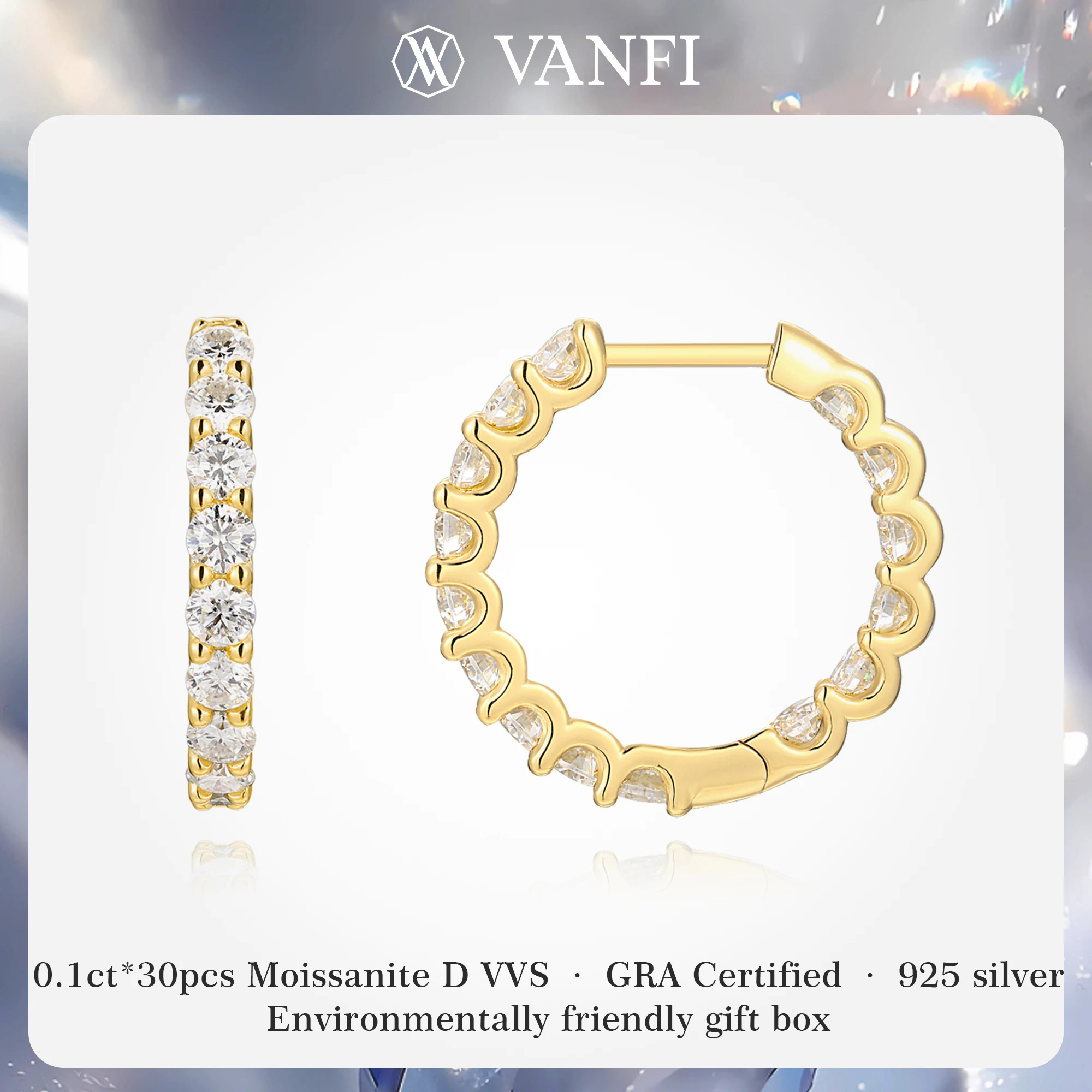 

Женские серьги из стерлингового серебра Kfvanfi s925, сертифицированные лабораторным муассанитом, покрытые золотом 18 карат, модные роскошные благородные украшения
