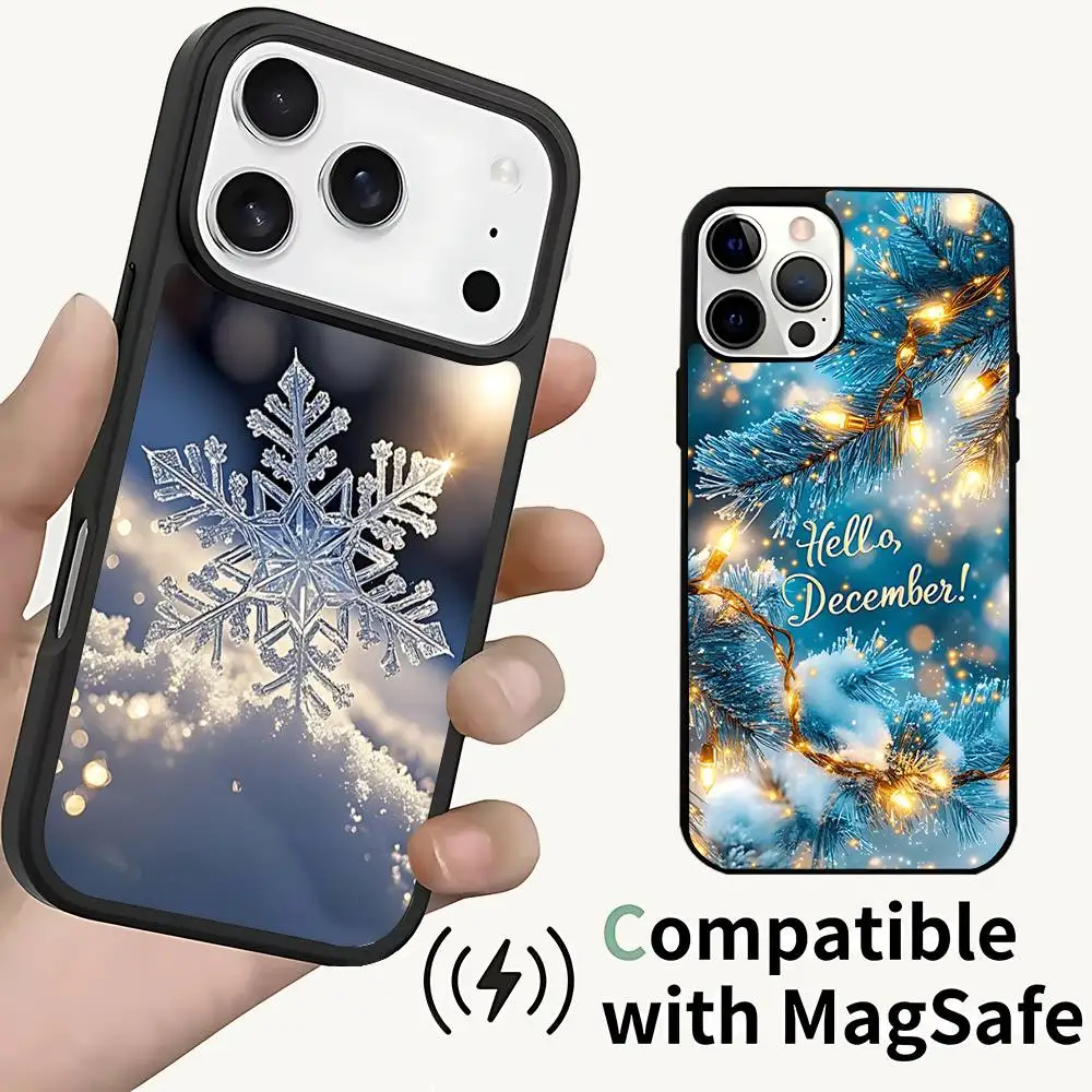 

Case For iPhone 17,16,15,14,13,12,11,Pro,Max,Plus,Mini,SE4,E Art Christmas Snowflakes Magnetic Magsafe Wireless Charging