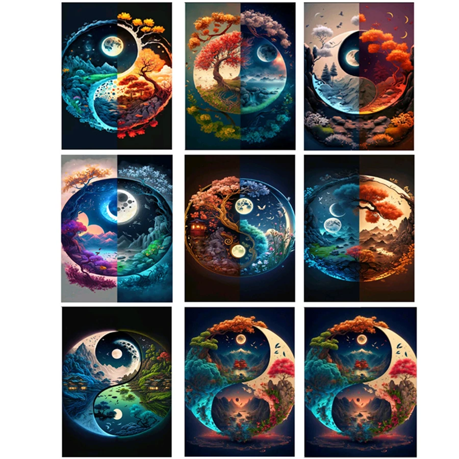 5D DIY Diamond Painting by Number Cartoon Tree Yinyang Needlework Mosaic Diamond Embroidery Plants Cross Stitch Holiday Gifts