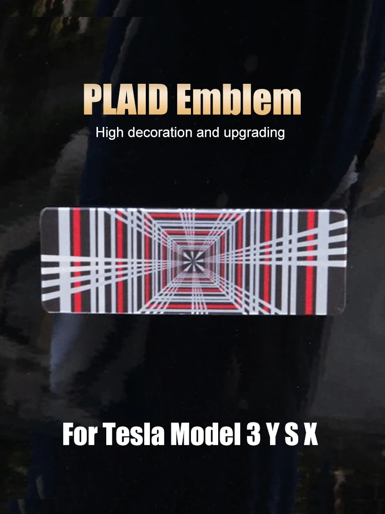 Emblema de aluminio a cuadros para coche, pegatina de puerta trasera, calcomanías de rejilla, insignia, decoración interna para Tesla Model 3 S X Y