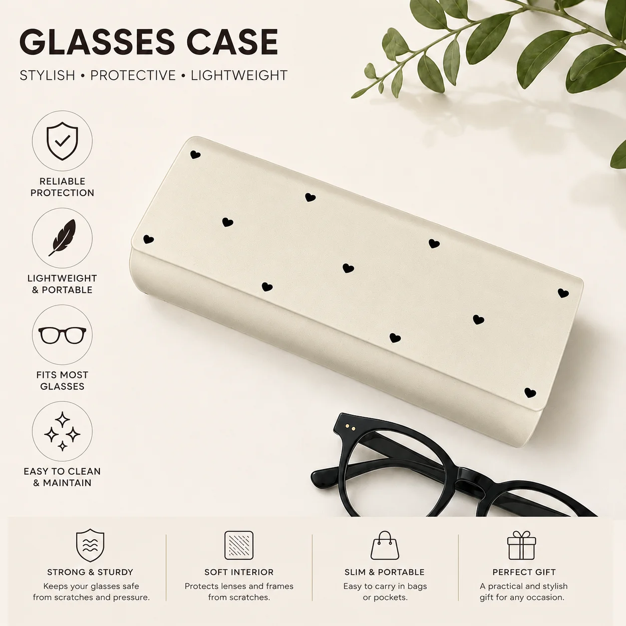 Magnetic Eyewear Case Hard Sunglasses Protective Case Heart Print Glasses Case Crush-Resistant For Sunglasses Reading Glasses