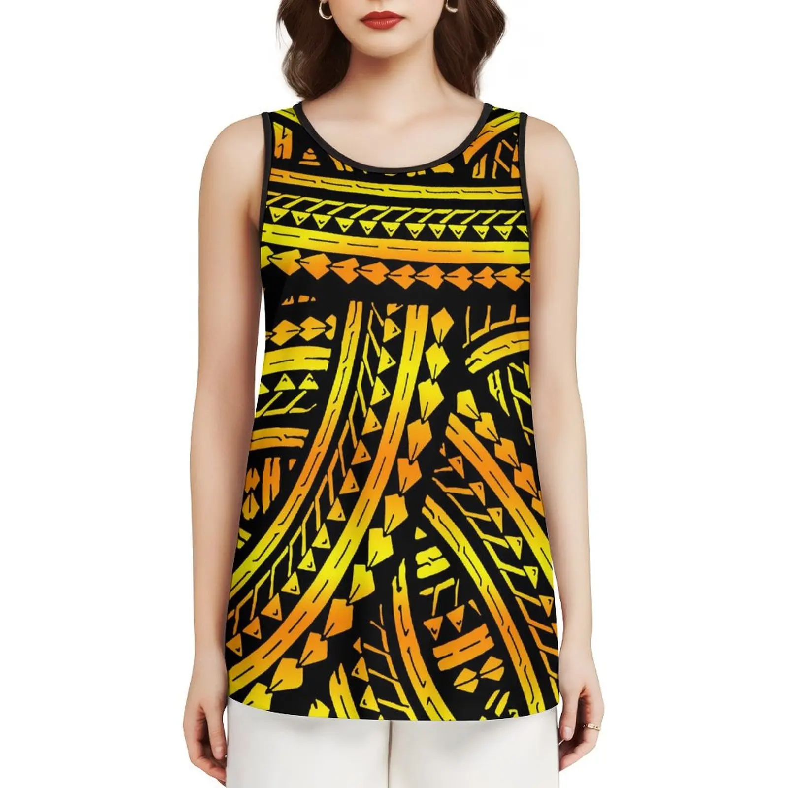 New Wholesale Custom Vest Polynesian Tribal Print Vest Women Fashion Elegant  Sleeveless Vest