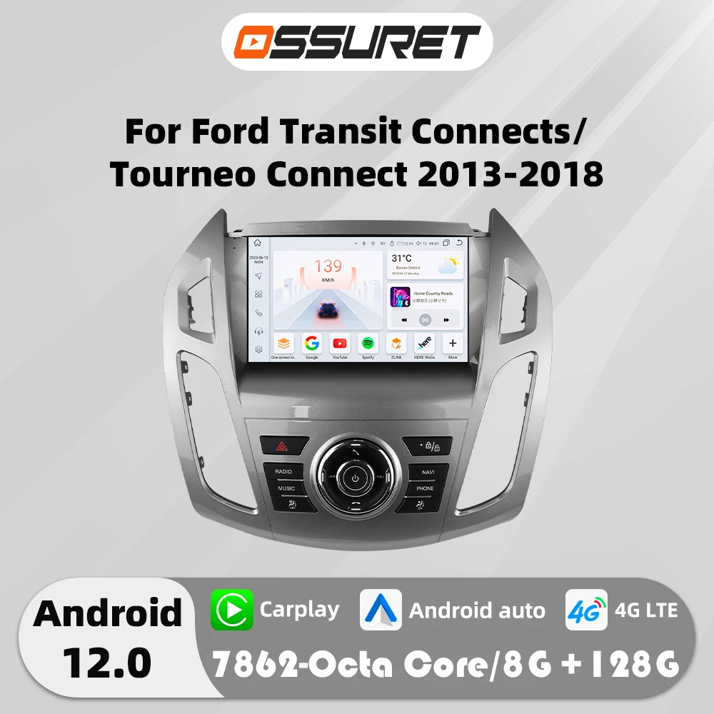 2din Android 13 Car radio for FORD Transit/Tourneo Connect 2013-2018 multimedia player 4G 8Core Autoradio 7862 Carplay Screen