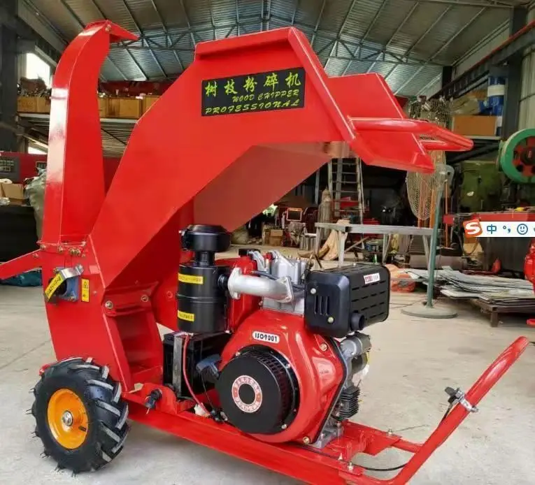 Forestry machinery gasoline engine Skid Steer Mounted industrial wood chipper shredder mobile wood crusher machine