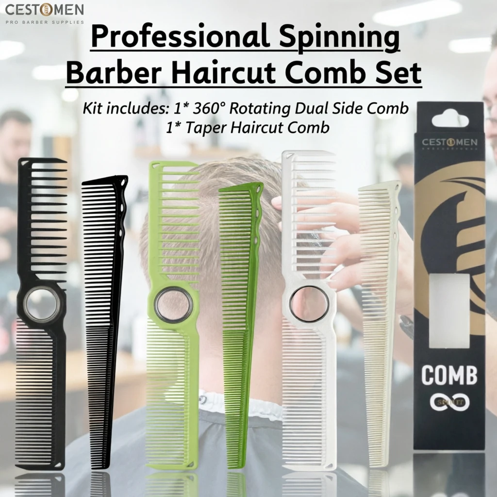 2Pcs Professional Barber Haircut Combs Set Spining Dual-Sided Wide Fine Tooth Combs Anti-static Taper Comb For Men Styling Tools