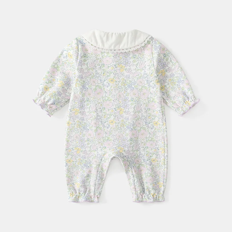 Baby Purple Floral Cotton Rompers Kids Spring Costume Boy Girl Cartoon Print Onesies Kawaii Toddler Outfit
