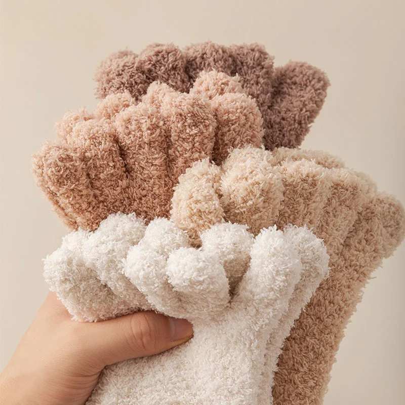 Winter Socks with Toes Soft Fluffy Coral Fleece Warm Toe Sock Women Mid-tube Five Fingers Cozy Thick Thermal Sock for Home Sleep