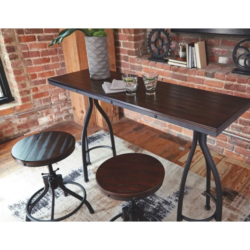 Signature Design by Ashley Odium Urban Counter Height Dining Table Set with 2 Bar Stools, Gray