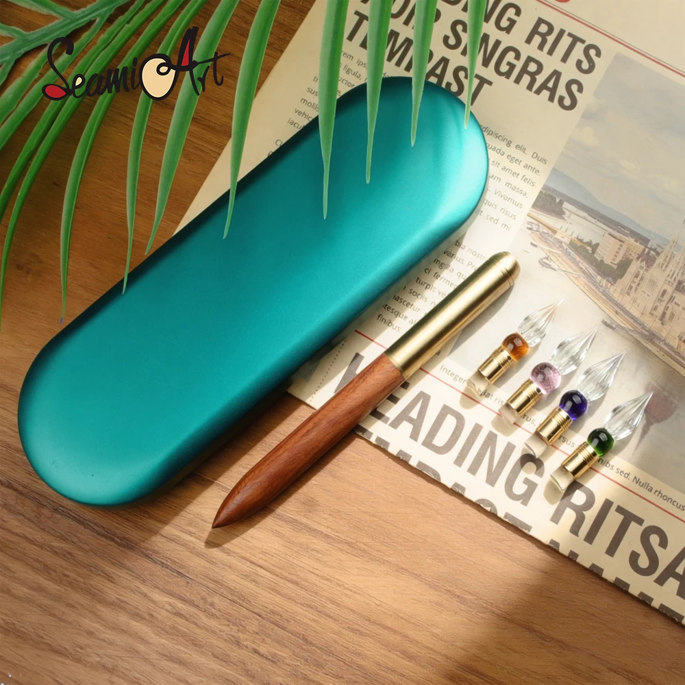 

Набор для каллиграфии SeamiArt: 1 деревянная ручка и 5 сменных стеклянных наконечников для письма, канцелярские принадлежности для студентов