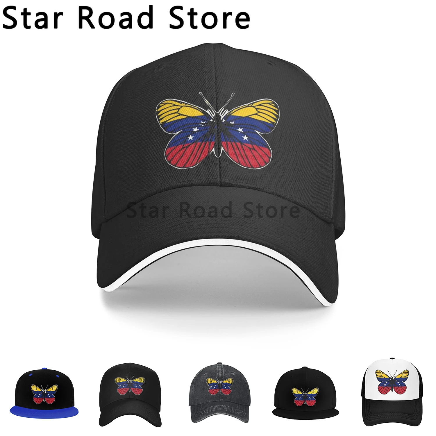 

Butterfly Print Baseball Caps Peaked Cap Venezuela Flag Sun Shade Hats for Men Women