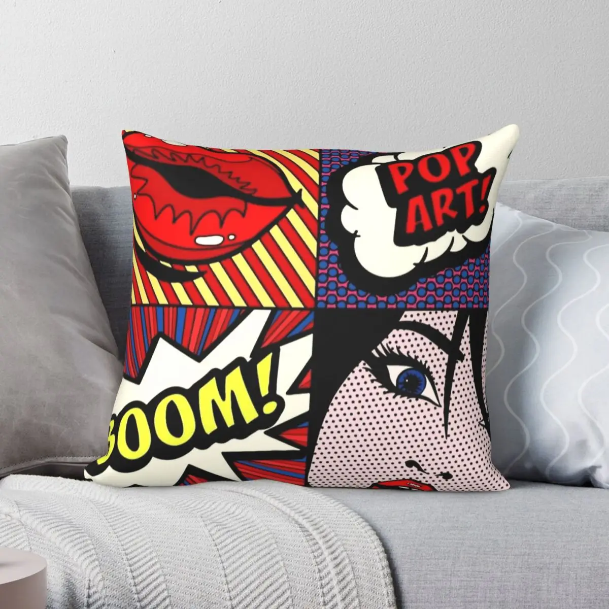 Pop Art Boom Lips Square Pillowcase Polyester Linen Velvet Pattern Zip Decor Car Cushion Cover Wholesale 45x45