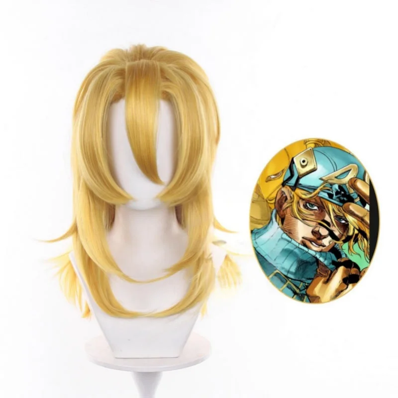 JoJo's Bizarre Adventure Steel Ball Run Dio Diego Brando Cosplay Wig Golden Blond Medium-length Hair Men Wigs + Wig Cap