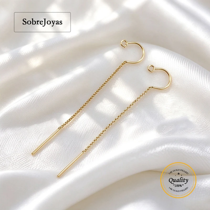 14K Gold Filled U-Threader DC Box Chain with Ring 5.5cm Gold Ear Wire Jewelry Making Earrings Accessories Cable Chain