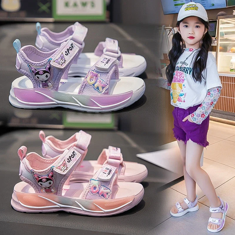 Children's Sandals Summer Korean Style Girls Flat Sandals Fashion Open-toe Causal Soft Bottom Kids Beach Shoes School Versatile