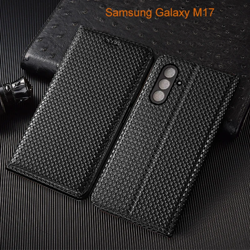 

Grass Mat Genuine Leather Flip Case For Samsung Galaxy M07 M17 Phone Cover Card Cases Scratch Proof