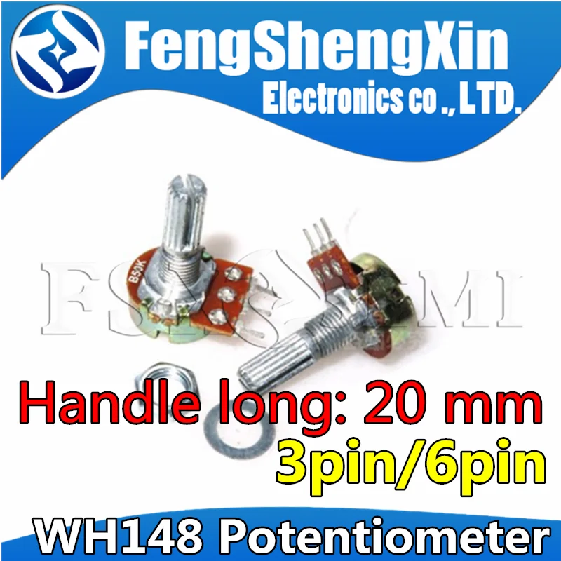 2pcs 20mm WH148 3pin 6pin B1K B2K B5K B10K B20K B50K B100K B250K B500K B1M Potentiometer 1K 2K 5K 10K 20K 50K 100K 250K 500K 1M