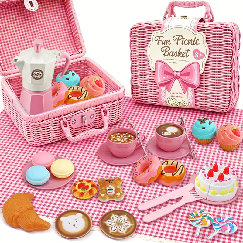 Coffee Tea Gift Basket - Picnic Food Kitchen Toys with Woven