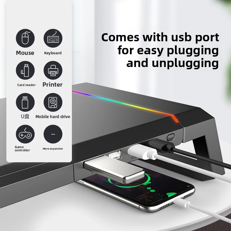 Multifunctional Monitor Stand Height Adjustable Desktop Riser with USB Port Storage Organizer Laptop