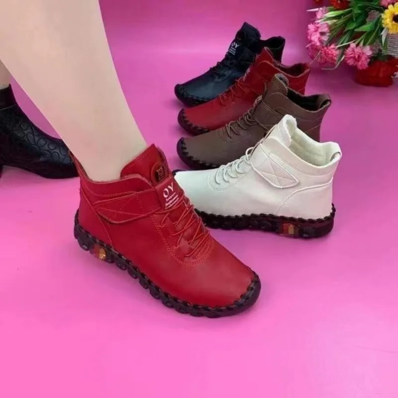 2023 Winter Women Boots PU Thick Short Plush Solid Boots Furry Lace up Ladies Shoes Waterproof Snow platform Boot Botas Mujer