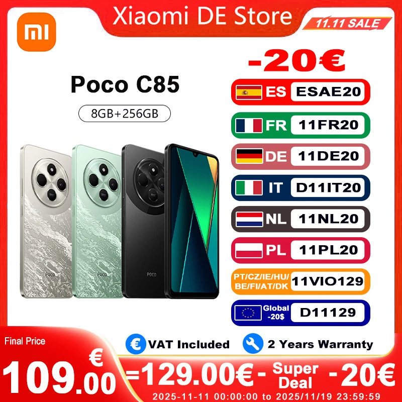 ?Première mondiale?POCO C85 Version mondiale Smartphone 128/256 Go Helio G81-Ultra Batterie 6000 mAh Écran 6,9 ?Première mondiale?POCO C85 Version mondiale Smartphone 128/256 Go Helio G81-Ultra Batterie 6000 mAh Écran 6,9