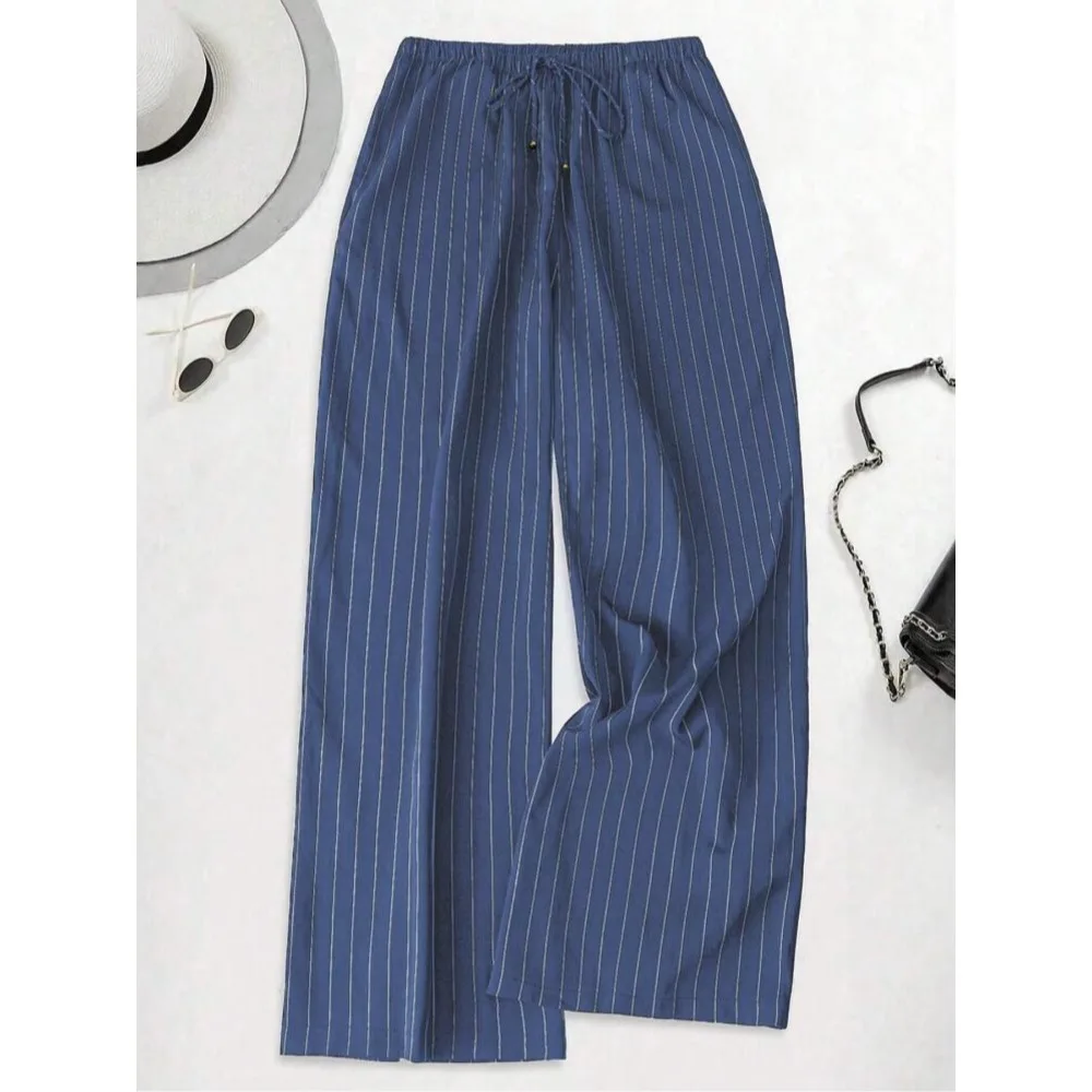 

Plus Size Women's Stripe Print Casual 1XL-5XL Pants Ladies Fashion Comfortable Drawstring Waist Elastic Casual Pants