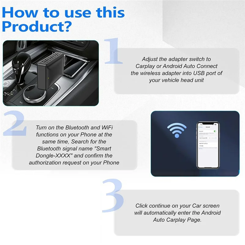 2 In 1 Android Auto Wireless Adapter & Wireless Carplay Adapter Plug&Play Car Dongle Converts Wired To Wireless Carplay-N34R