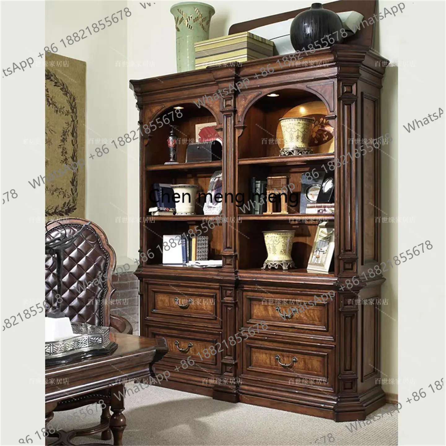 

Американский деревенский антикварный книжный шкаф из массива дерева, витрина для виллы, французский шкаф для хранения вещей в малогабаритной квартире