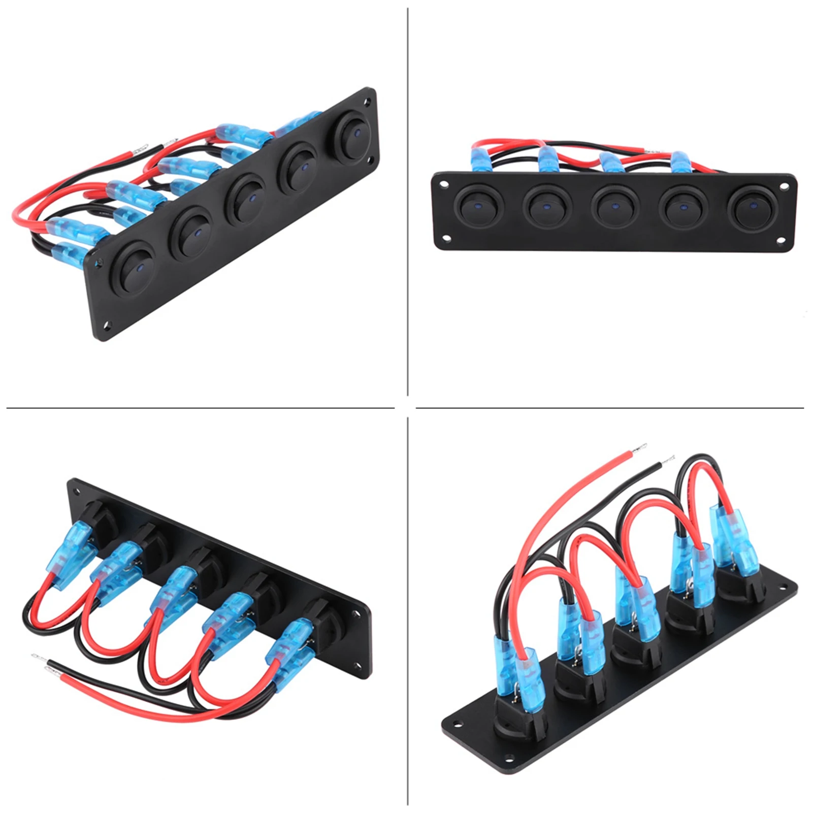 12-24V 5 Gang Round Dash Rocker Toggle Switch Panel Blue LED For RV Boat Yacht Marine Car Dashboard Control Switch Panel