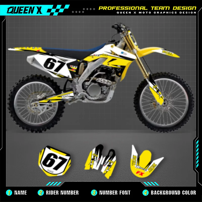 QUEEN X MOTO Custom Team  For SUZUKI RMZ250 2007 2008 2009 250cc 250RMZ  Motorcycle Graphics Background Decal Sticker Kit-3