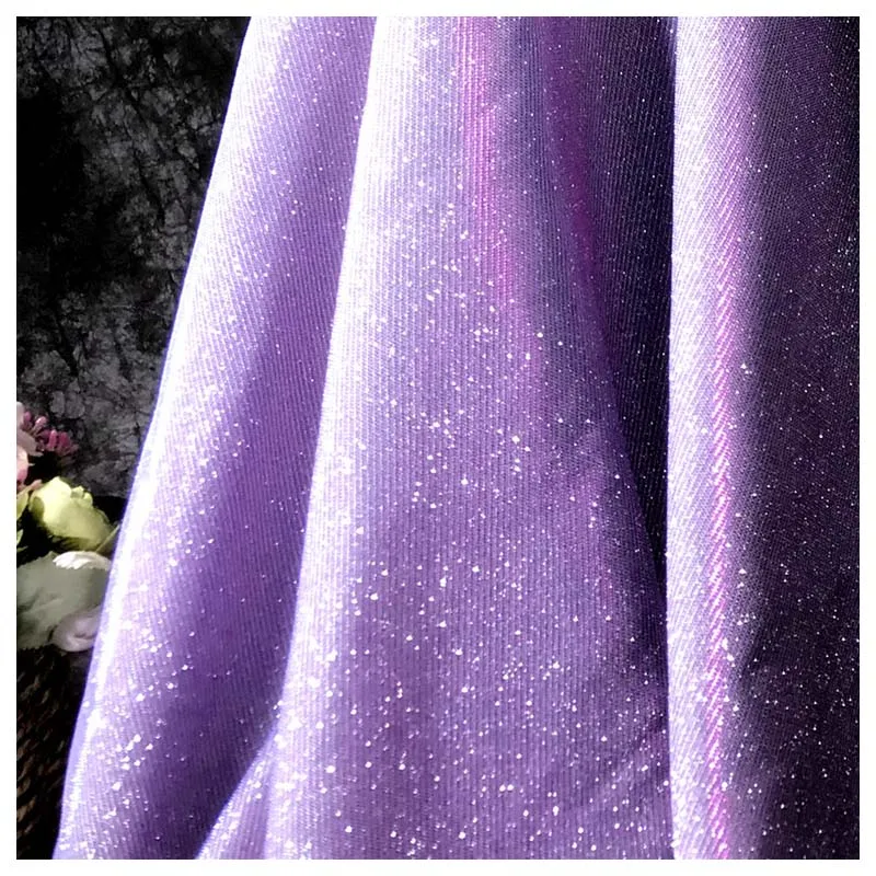 Stretch Fabric 1 Meter Magic Blue Gradual Color Elastic Knitted Glitter  Sequin Cloth for Dress Sewing Clothing Designer Fabric