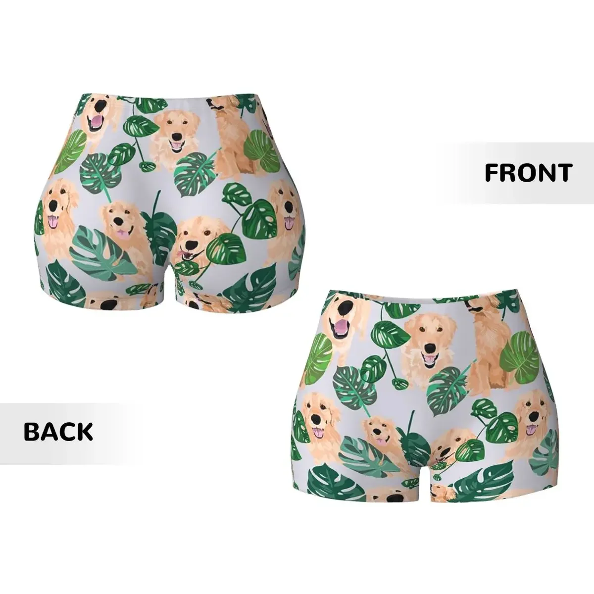 Custom Golden Retriever Tropical Yoga Shorts Women Gym Workout Running Athletic Volleyball Biker Shorts