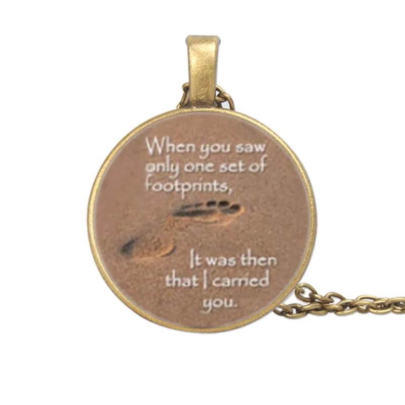 Beach Feet Pendant Necklace Retro Footprint Glass Necklace European and American Alloy Jewelry