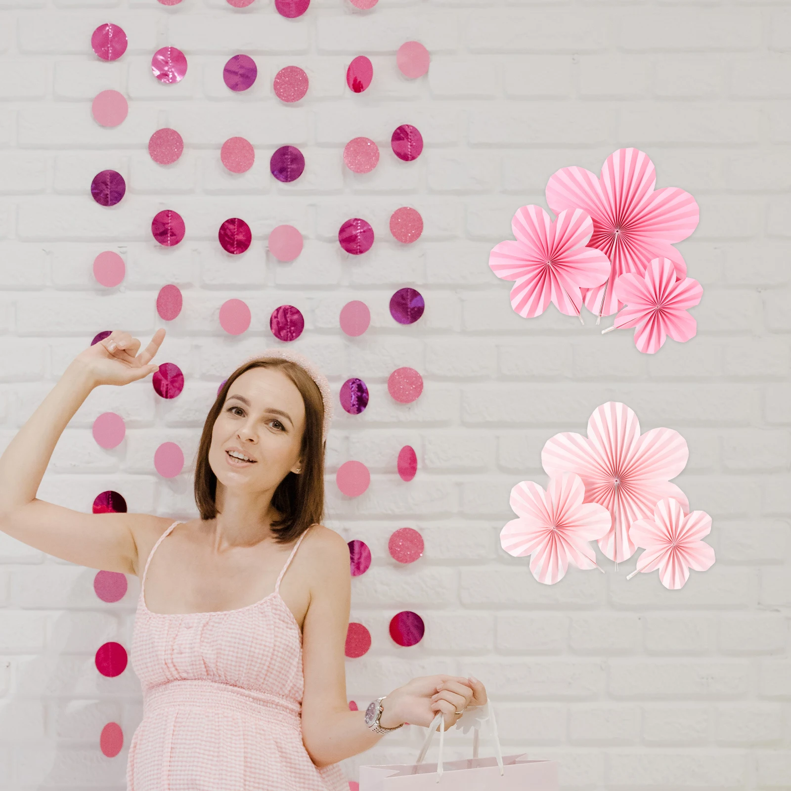 

9 Pieces Pink Paper Fan Decorations for Birthday Party Baby Shower Wedding Tissue Flowers Floral Backdrop Wall