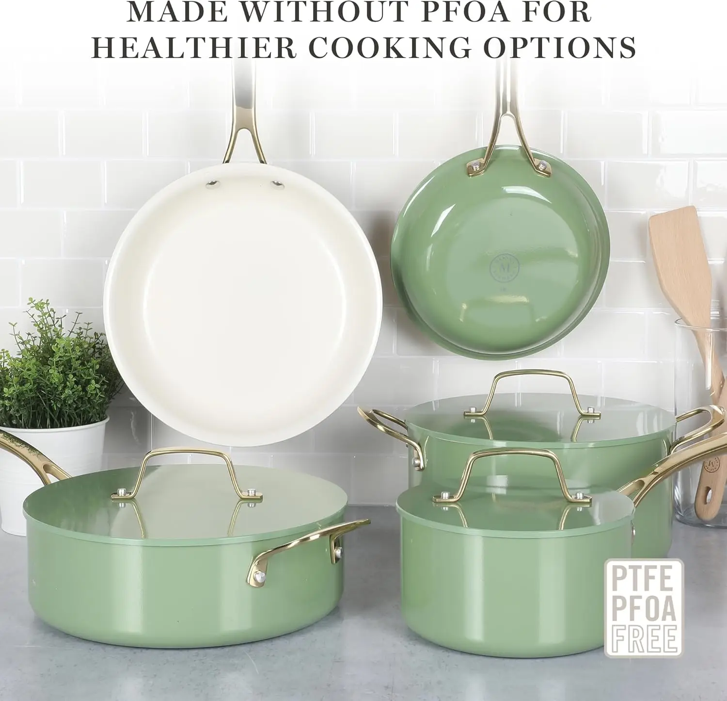 Martha Stewart Galway Premium Nonstick PFA Free Ceramic Interior 10 Piece Heavy Gauge Enamel Aluminum Pots and Pans Cookware Set