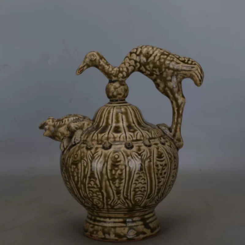 Traditional China Yue Kiln Crane Frog Backflow Pot Retro Dragon Pattern Ceramic Teapot Ornament Chinese style Decorative Crafts