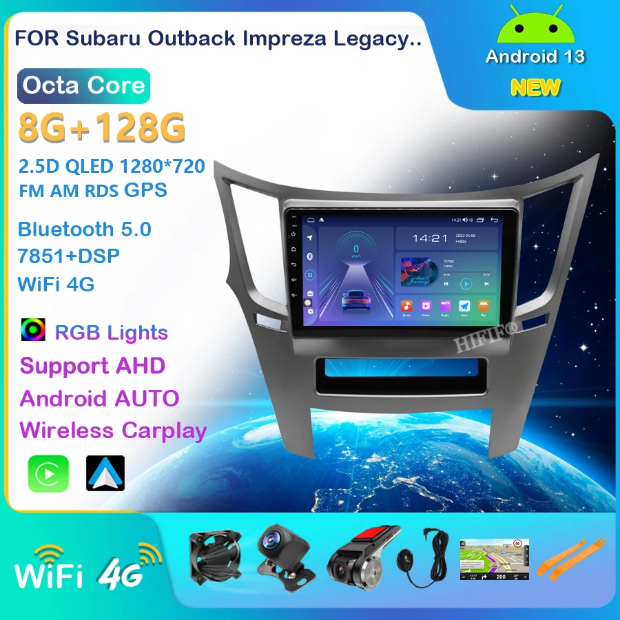 

2Din 8G+128G Android 13 4G+WiFi Car Radio Multimedia Video Player For Subaru Outback 4 Legacy 5 2009 - 2014 Navigation GPS