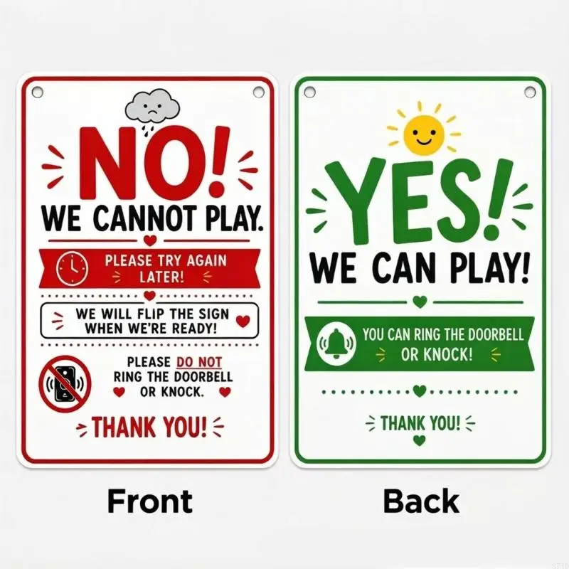 Reversible Playtimes Door Sign, Double Sided Metal Hanging Sign for Family with Kids at Front Door Entry Use 37JD