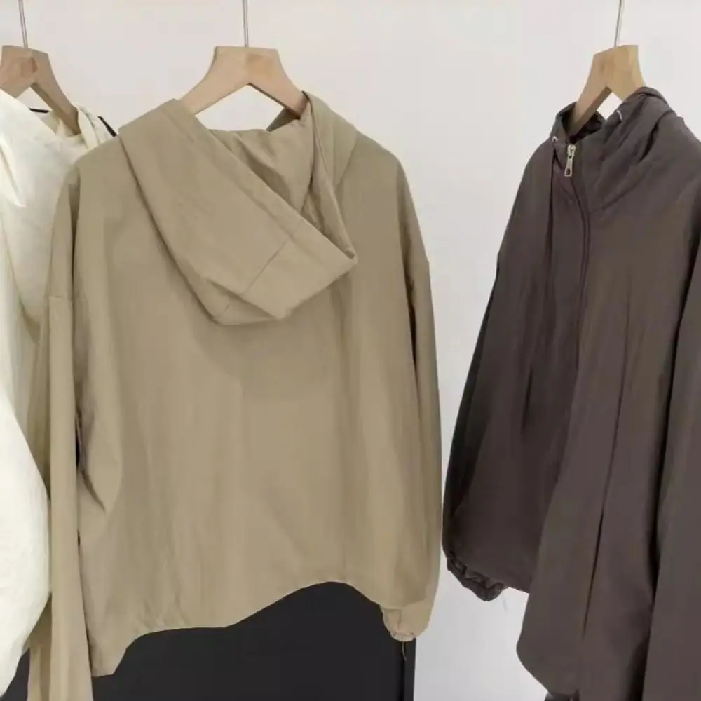 

Drawstring Sun Protection Clothing Long Sleeve Long-sleeved Hooded Sunscreen Top Korean Style Anti-UV Sunblock Clothing Coat