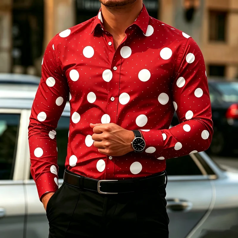 เสื้อเชิ้ตแขนยาวลายจุดสำหรับผู - Men'S Fashion บทวิจารณ์และราคา