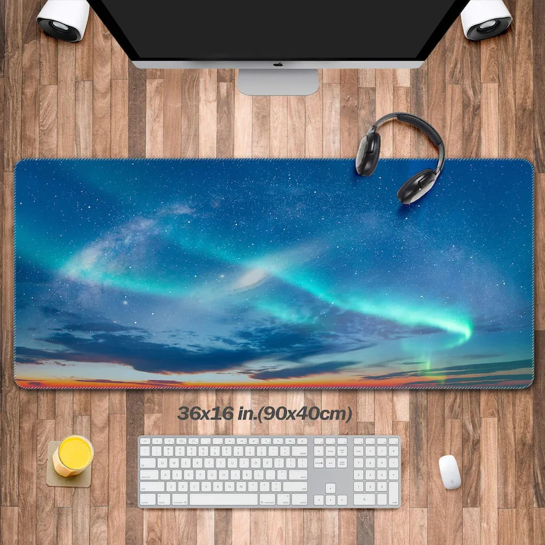 

Aurora Borealis Desktop Computer Mat, Milky Way Spiral Galaxy, XXL Andromeda Big Stars,Gaming Mouse Pad, Gift for Gamer