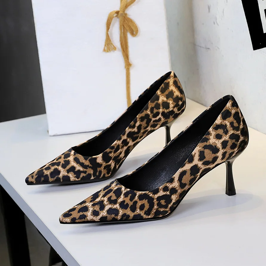 

Shoes Women Designer High Heels Pointed Toe Pump Fashion Slip on Heel Slides Sexy Shallow Stiletto Leopard Sandalias Mujer Black