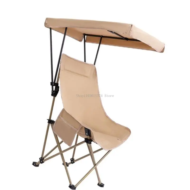  Portable Folding Chair With Canopies Shade Quick Setups High Back Beach Camping Outdoor Chair For Picnics Easy To Clean