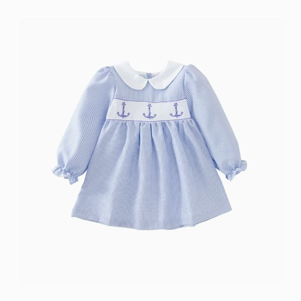 Ready To Ship New Girls Smock Easter Eggs Dress Long Sleeve Striped Princess Dress Children Embroidered Dress