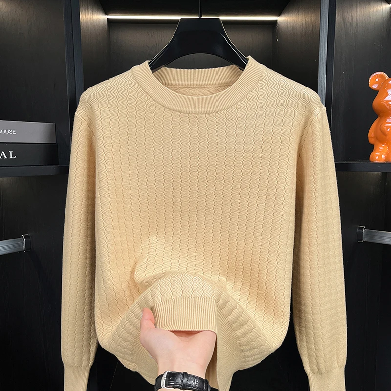 Classic Crew Neck Sweaters For Men Pullovers Knitwear All Match Winter Quality Viscose Blend Stretchy Solid Sueteres Para Hombre
