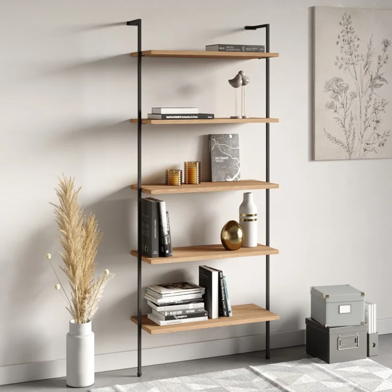 YFY Nordic wrought iron bookshelf floor  living room solid wood decorative  multi-layer   display shelf floor