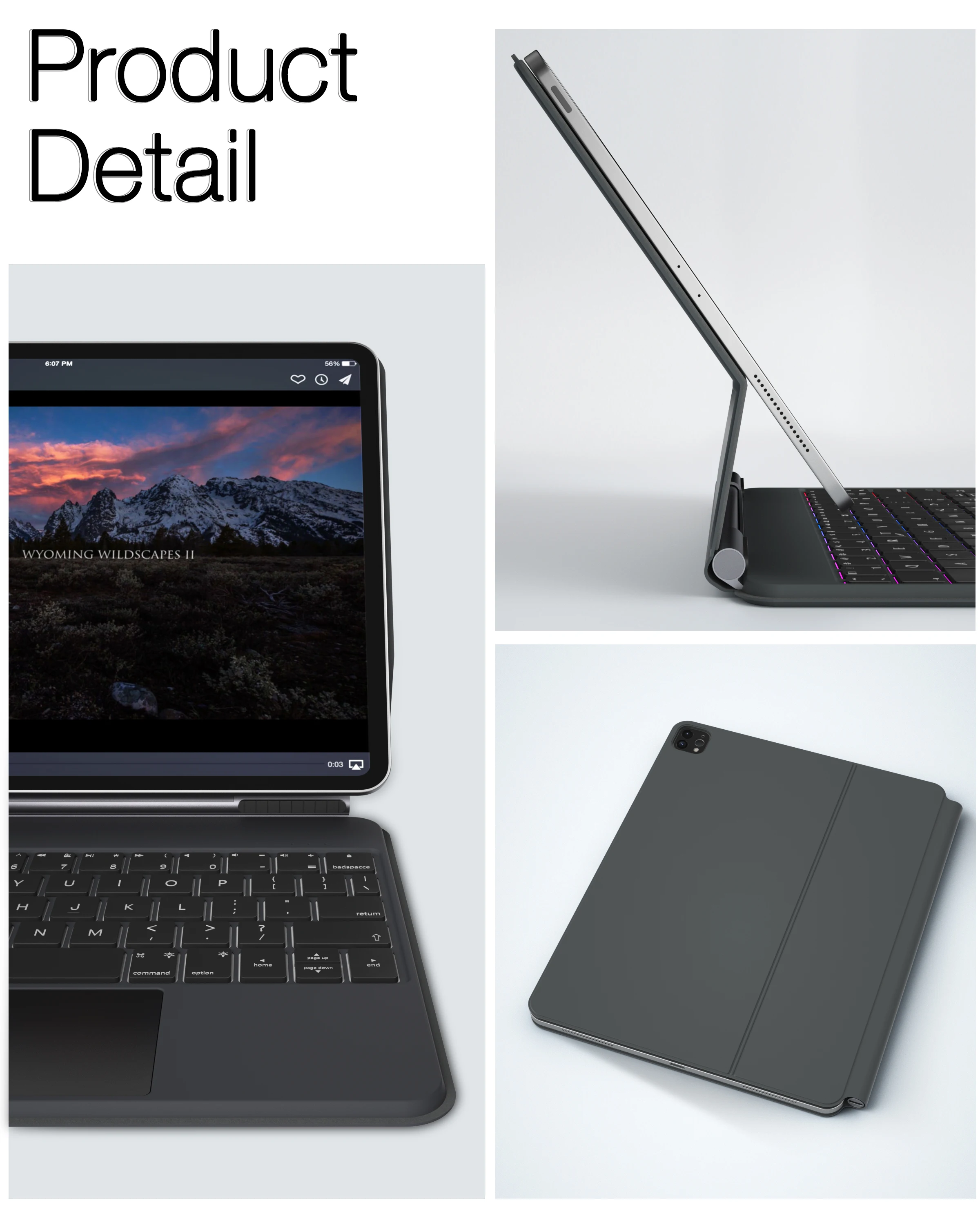 DOQO SP: magiczna klawiatura etui Wite Wite Trackpad Bluetooth dla iPad Pro 11 cali i iPad Air4 5 ''10,9 cala z 7 kolorowym podświetleniem