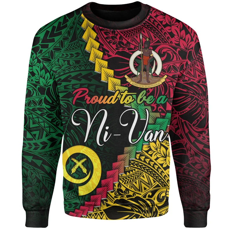 Vintage 3D Print Vanuatu Unity Day Sweatshirts For Men Vanuatu IndependenceDay Graphic Round Neck Hoodies Fashion Clothing Tops