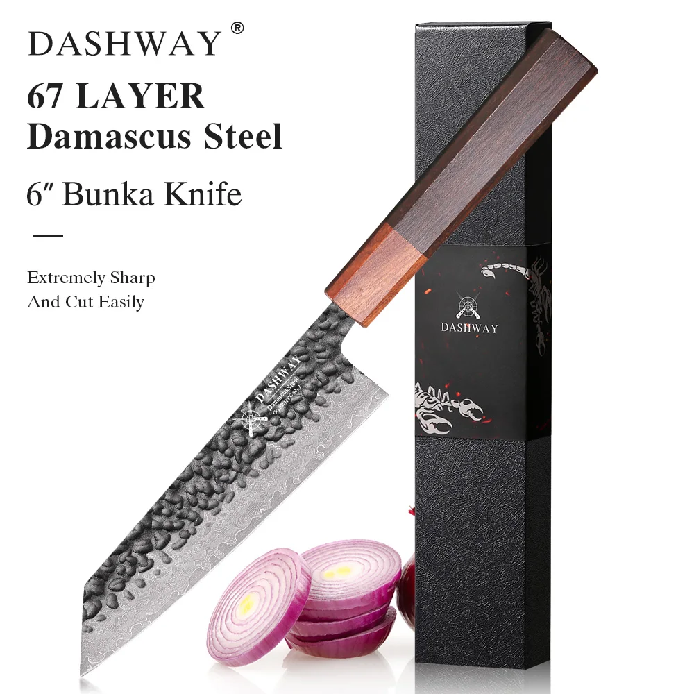 

DASHWAY 6" Japanese Style Bunka Knife Damascus Steel Slicer Meat Utility Fruit Paring Professional Kitchen Kiritsuke Chef Knives