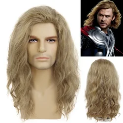 GNIMEGIL Synthetic Long Curly Wigs for Man Blonde Wave Hair Wig Men Cosplay Halloween Costume Natural Styles Party Male Gift Wig